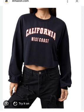 Amazon Black Cropped Sweatshirt with Pink California Graphic